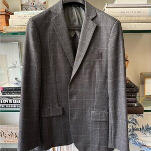 Brooks Brothers Sport Coat Wool Windowpane Plaid Gray Blue 38R Fitzgerald